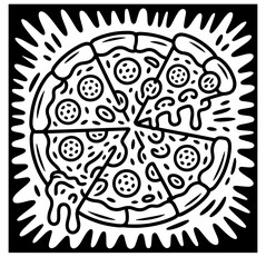 Outline pizza slices, whole pizza. Vector simple Doodle style sketch
