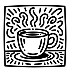 Continuous thin line coffee cup with smoke vector illustration, minimalist sketch doodle for cafe.
