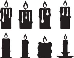 Candle Silhouette Vector Set | Black and White Decoration for Print, Icons, and Design Elements