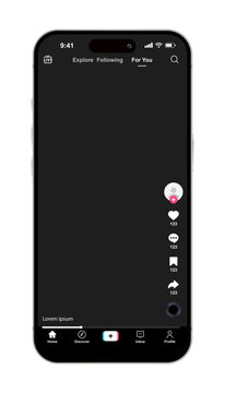 TikTok is app. Tik Tok Screen interface and tik tok icons in social media application. Mockup application page user interface. UI, UX Vector