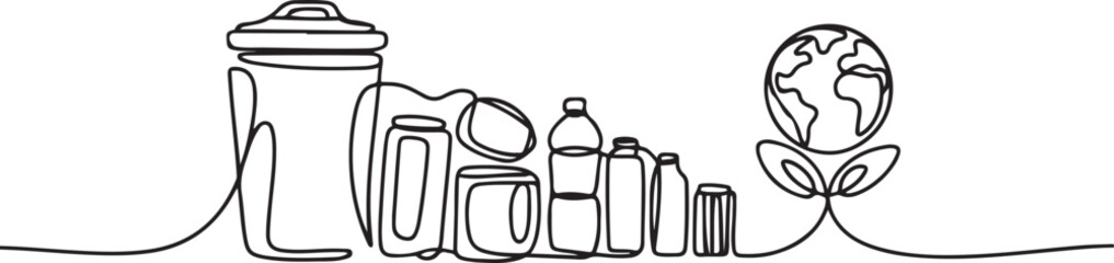 Continuous one line design of recycle household waste for healthy earth. Minimalist style vector. one line Icon drawing with white background