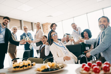 Team celebrating successful collaboration during a business meeting with diverse professionals engaging in networking and partnership