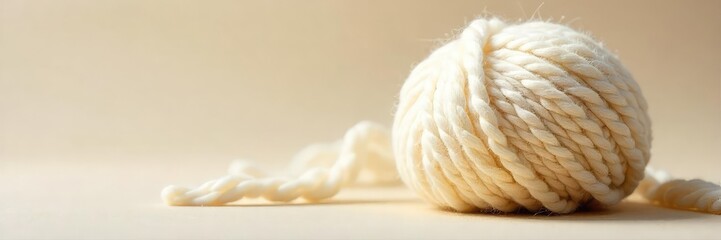 A single ball of soft, fluffy wool yarn in natural cream color, ready for knitting or crocheting projects  Perfect for crafting, DIY, and textile backgrounds ,  natural,  wool yarn,  DIY