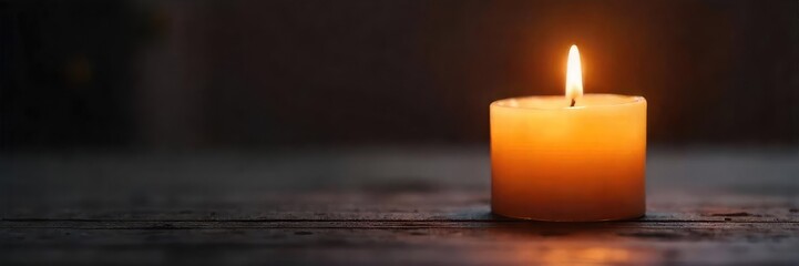 A single, flickering candle casting a warm, inviting glow on a dark wooden surface Perfect for ambiance, relaxation, and home decor themes , background, warm