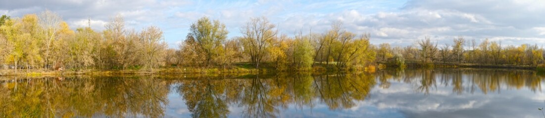 Panorama of Orel river bay, Obukhovka, Dnepropetrovsk area, Ukraine.