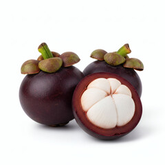 Fototapeta premium Professional Studio Shot of Fresh Mangosteens on Pure White Background