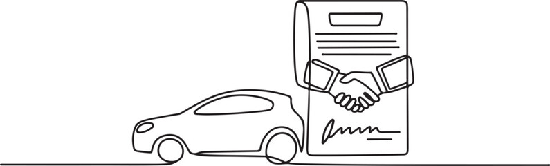 Continuous one line design of car dealership agreement. one line Icon drawing with white background