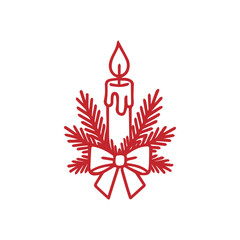red chrismast candle decoration. minimalist outline style chrismast candle decoration.