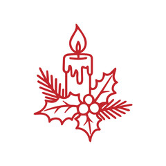 red chrismast candle decoration. minimalist outline style chrismast candle decoration.