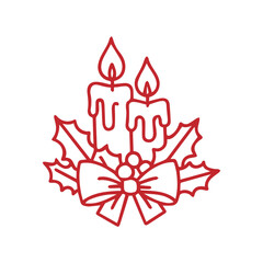 red chrismast candle decoration. minimalist outline style chrismast candle decoration.