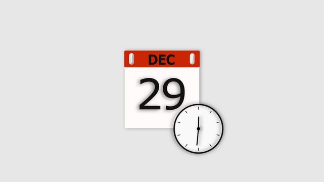 December 22 date animation. Calendar and clock icon animation, on white background. Stunning 4k animation.
