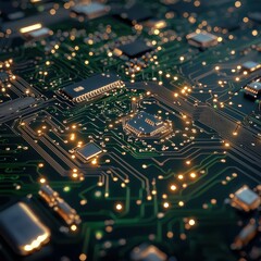 Obraz premium Intricate circuit board closeup technology showcase detailed background industrial environment macro view vibrant textures