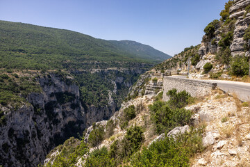Breathtaking views from The Route des Crêtes on the Gorges du Verdon  a deep, steep canyon formed by the Verdon River located in the Alpes-de-Haute-Provence region of Southeastern France.