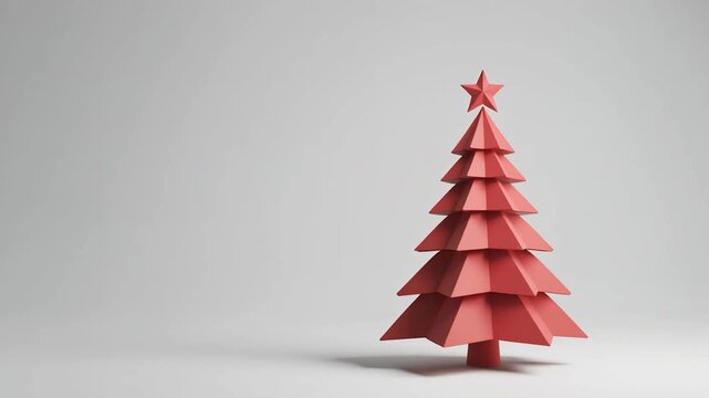 Red Christmas tree on grey background with star