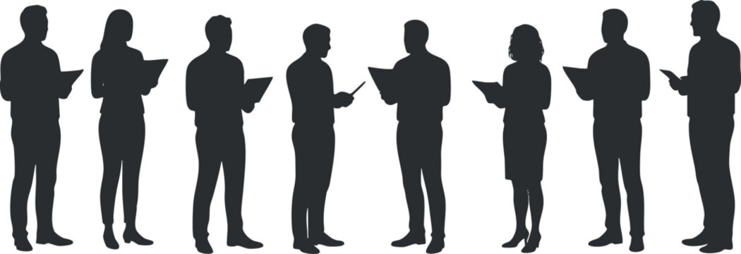 Silhouette vector illustration of a diverse group of people reading and discussing, ideal for business and educational contexts
