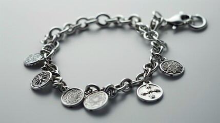 Obraz premium Elegant Silver Charm Bracelet Adorned with Intricate Symbolic Designs