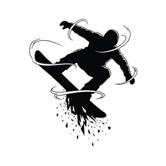 Snowboarding Silhouette Vector Illustration. Snowboarder Silhouette Design. Winter Sport Jump Scene Isolated on White Background. Snowboard Graphic Style
