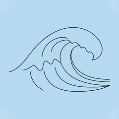 Simple Blue Ocean Wave Graphic Line Art Icon Design