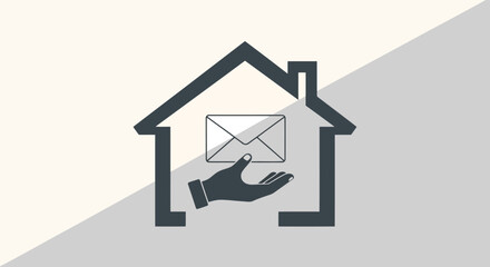 Hand offering letter inside house on gray background