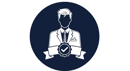 Professional man in suit with checkmark logo