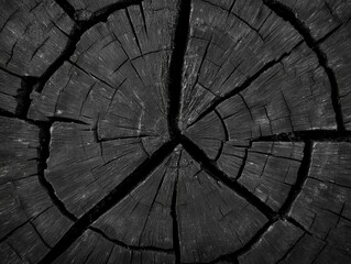 Closeup of textured black and white tree trunk end grain patterns nature photography organic details artistic perspective