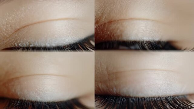 Close up view of human eyes showcasing different colors and textures in an extreme split screen format capturing detail and beauty of iris and eyelashes in natural light