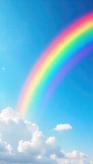A vibrant rainbow arc gracefully stretches across a clear sky, light and airy, conveying a sense of hope and joy The colors are bright and saturated, symbolizing lightness and optimism , arc, airy