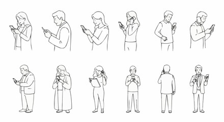 Diverse individuals engrossed in their smartphones, showcasing modern communication habits.