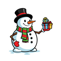 Cheerful Snowman Holding Gifts A Festive Holiday Illustration.
