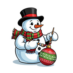 Festive Snowman Decorating Ornament with Paintbrush and Top Hat.