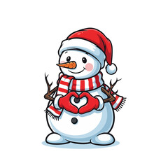 Festive Snowman with Heart Hands and Red Scarf.