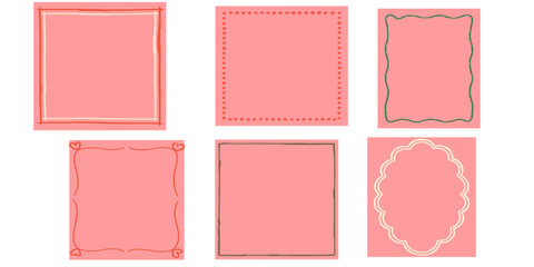 Cute vector set of pink and white vintage design elements for wedding invitations, cards, frames, borders, and blank scrapbook labels