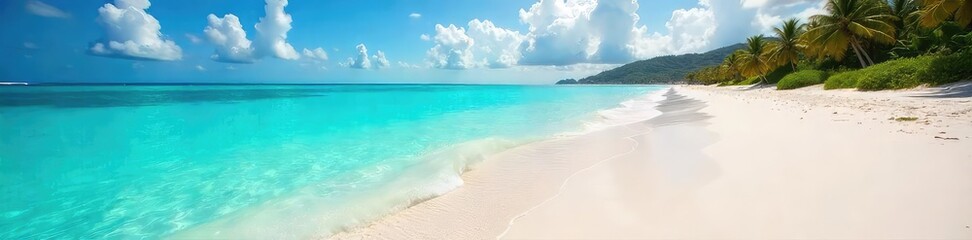 Obraz premium Sun-drenched turquoise water laps a pristine white sand beach, creating a scene of ultimate seaside luxury Perfect for travel, vacation, and relaxation themes , sand, water, escape