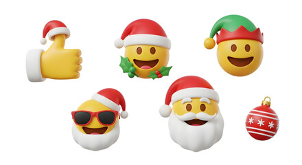 Festive christmas emojis and ornament collection on black background