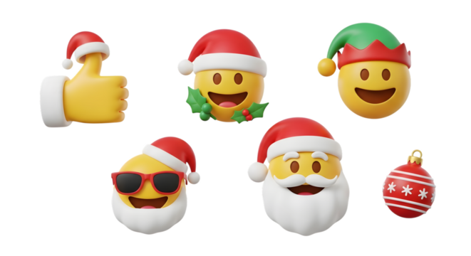 Festive christmas emojis and ornament collection on black background