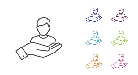 Line art illustration of hand holding person