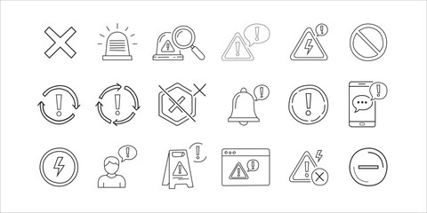 Gray Warning and Alert Icon Set with Notification and Caution Symbols Collection