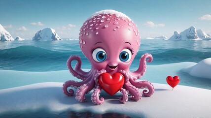 3D Octopus Holding a Heart