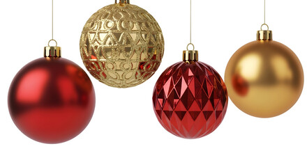 Obraz premium Four festive christmas ornaments in red and gold against a black background