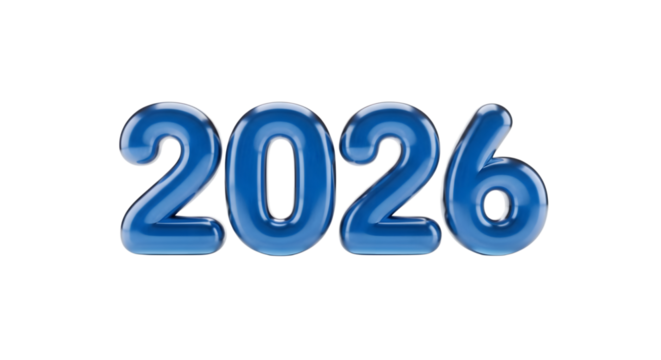 Blue 3d numbers representing the year 2026 on a black background