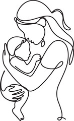 Minimalist Continuous Line Art Mother Lifting Baby in Arms