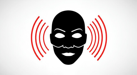 Black face icon with white eyes and red sound waves on white background image