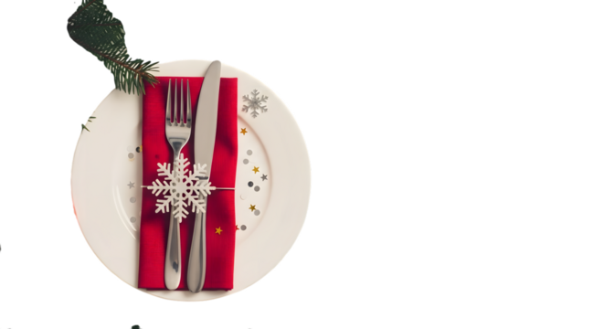 Elegant christmas place setting with snowflake napkin ring and holly garnish