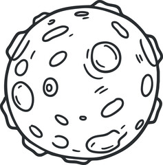 Fototapeta premium Outline vector illustration of a moon with craters, ideal for space-themed designs and educational materials