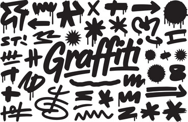 Graffiti elements black icon drip style set vector illustration