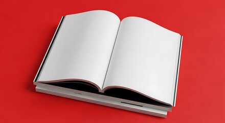 Open blank book with white pages on a vibrant red background, ready for your custom text or design