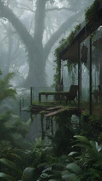 Tree house in the abandoned forest