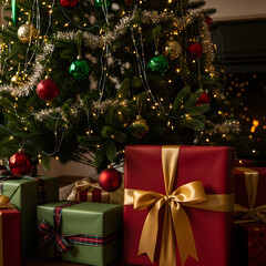 Highly Realistic Christmas Tree with Wrapped Gift Box Below