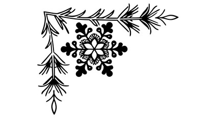 Decorative corner design featuring a snowflake and stylized foliage elements.