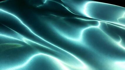 Neon Aqua Light Waves on Dark Abstract Background